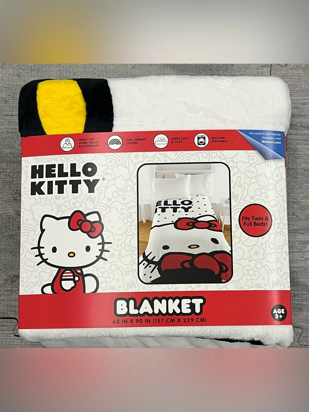 Hello Kitty Super Soft Polyester Blanket 62x90 Polka Dots White/Black/Red